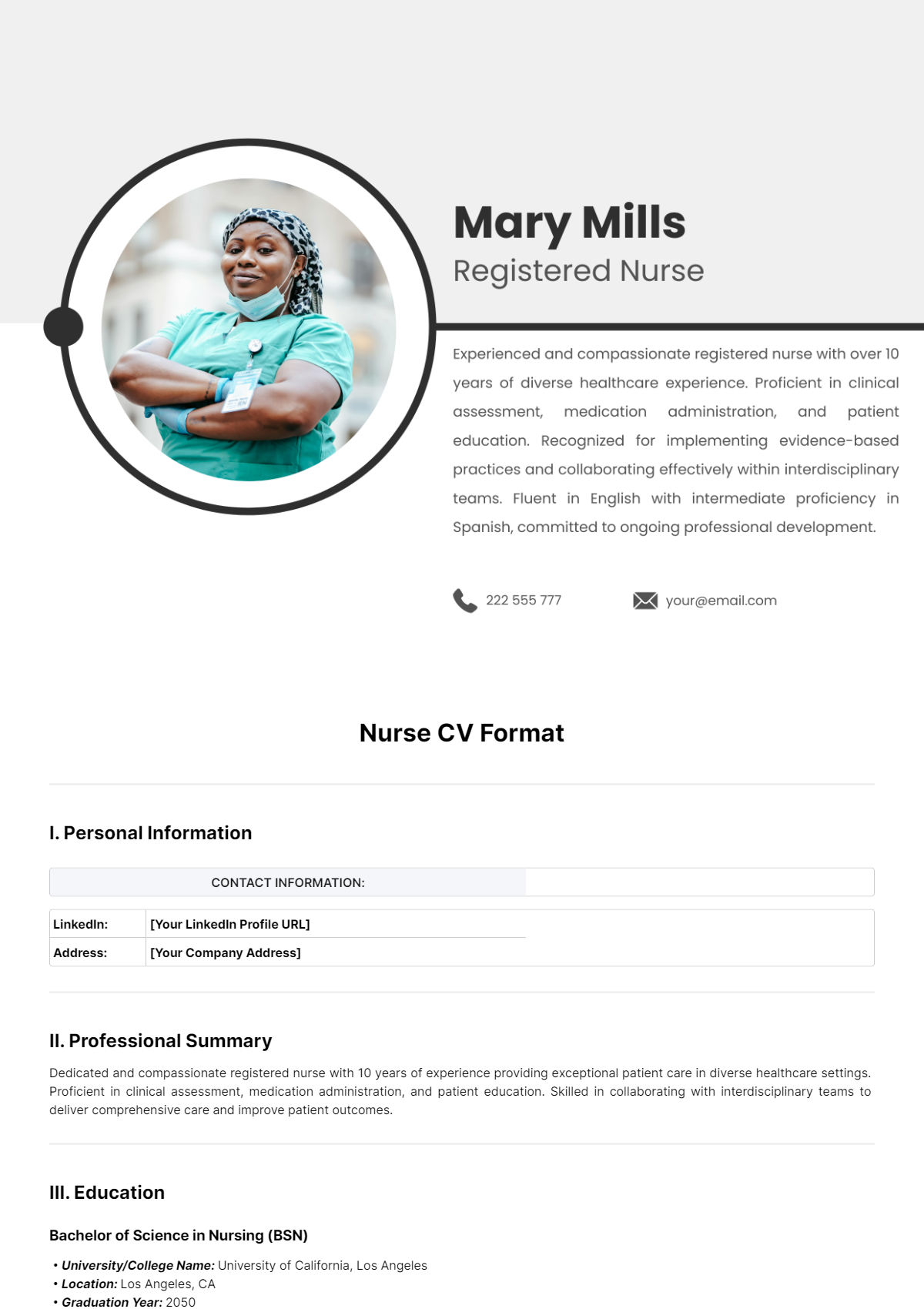 Free Nurse CV Format Template