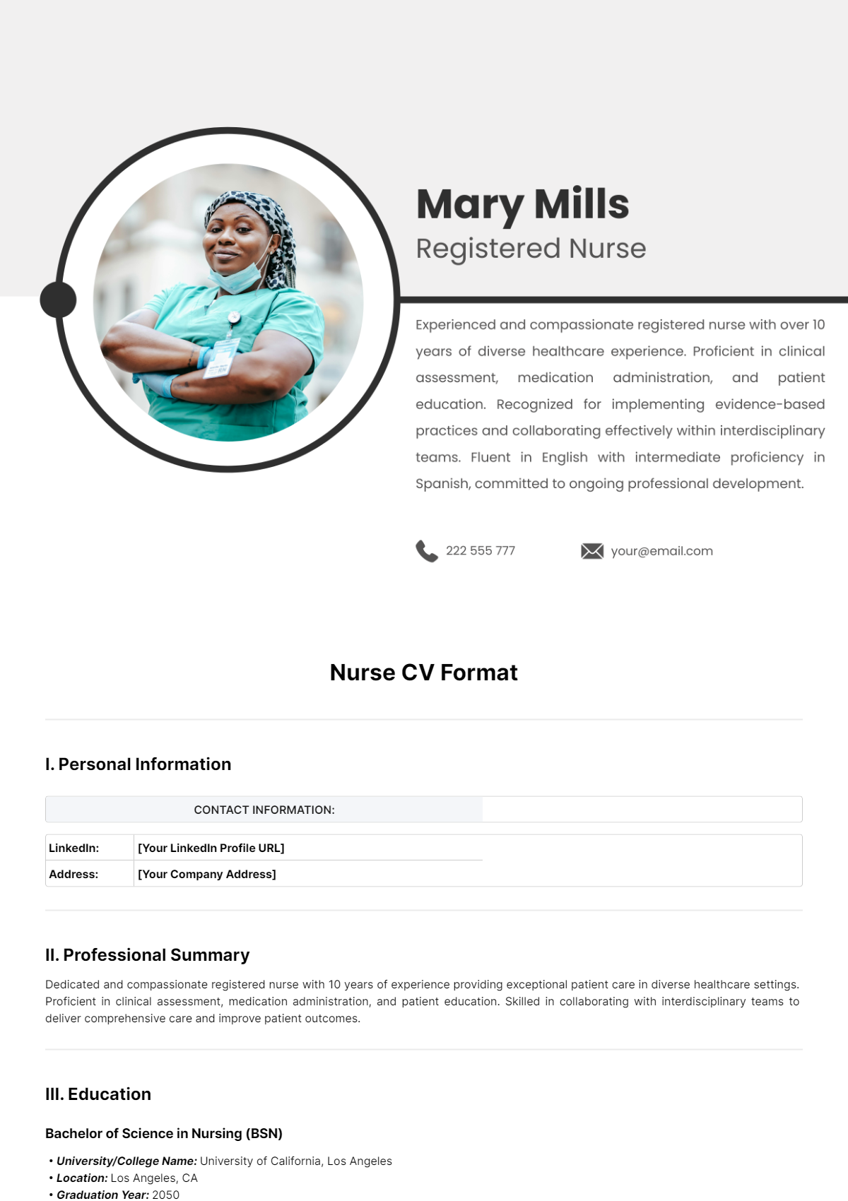 Nurse CV Format Template - Edit Online & Download