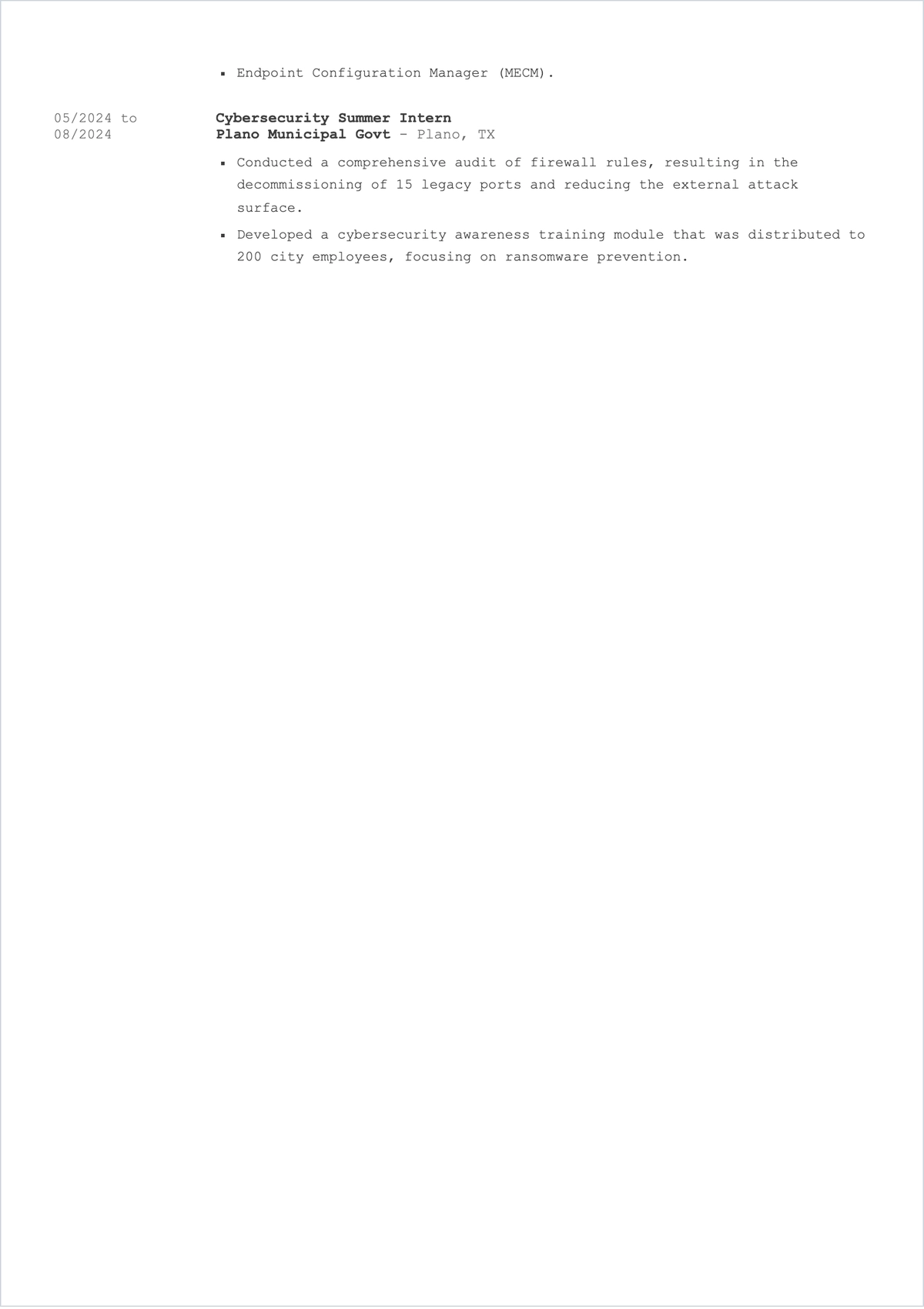 Free Entry Level Cyber Security ATS Resume Template, AI Resume Builder