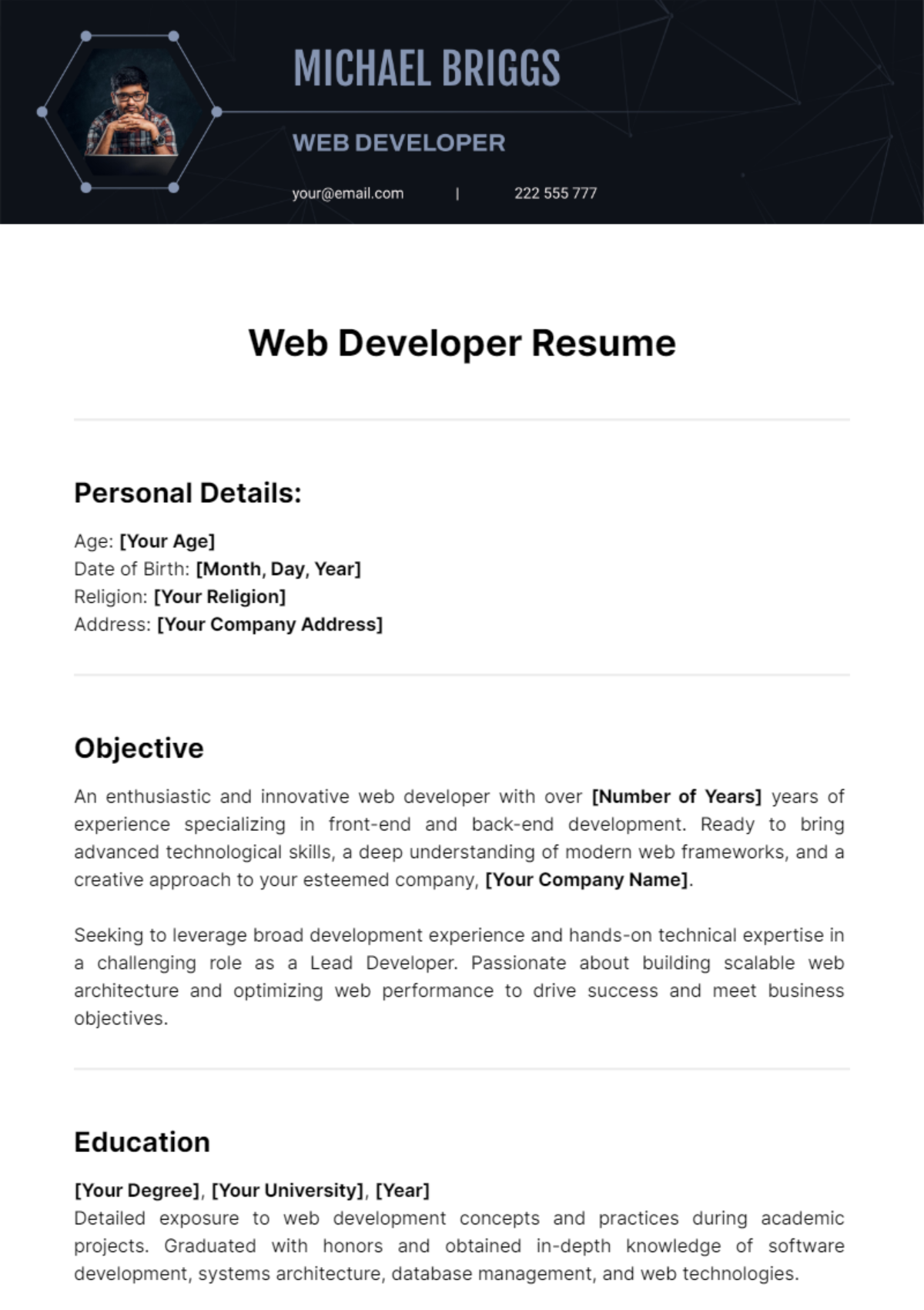 Web Developer Resume Template