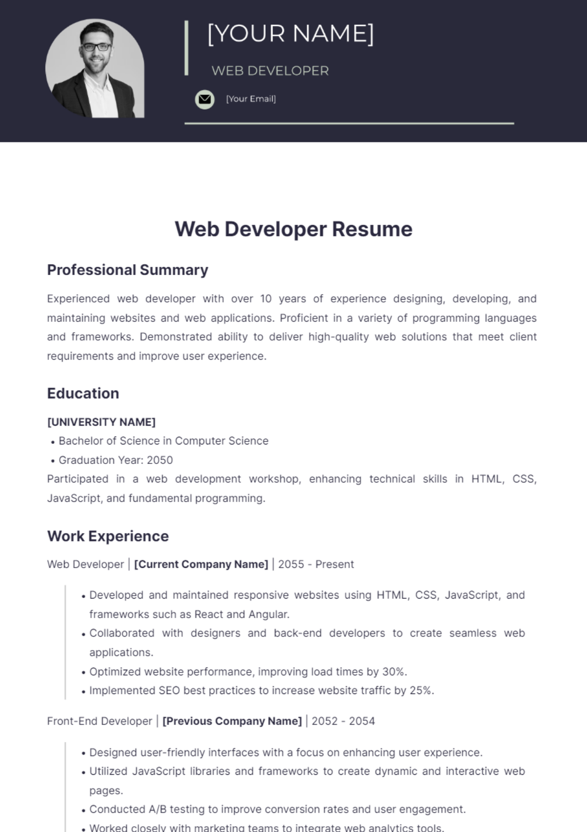 Web Developer Resume - Edit Online & Download