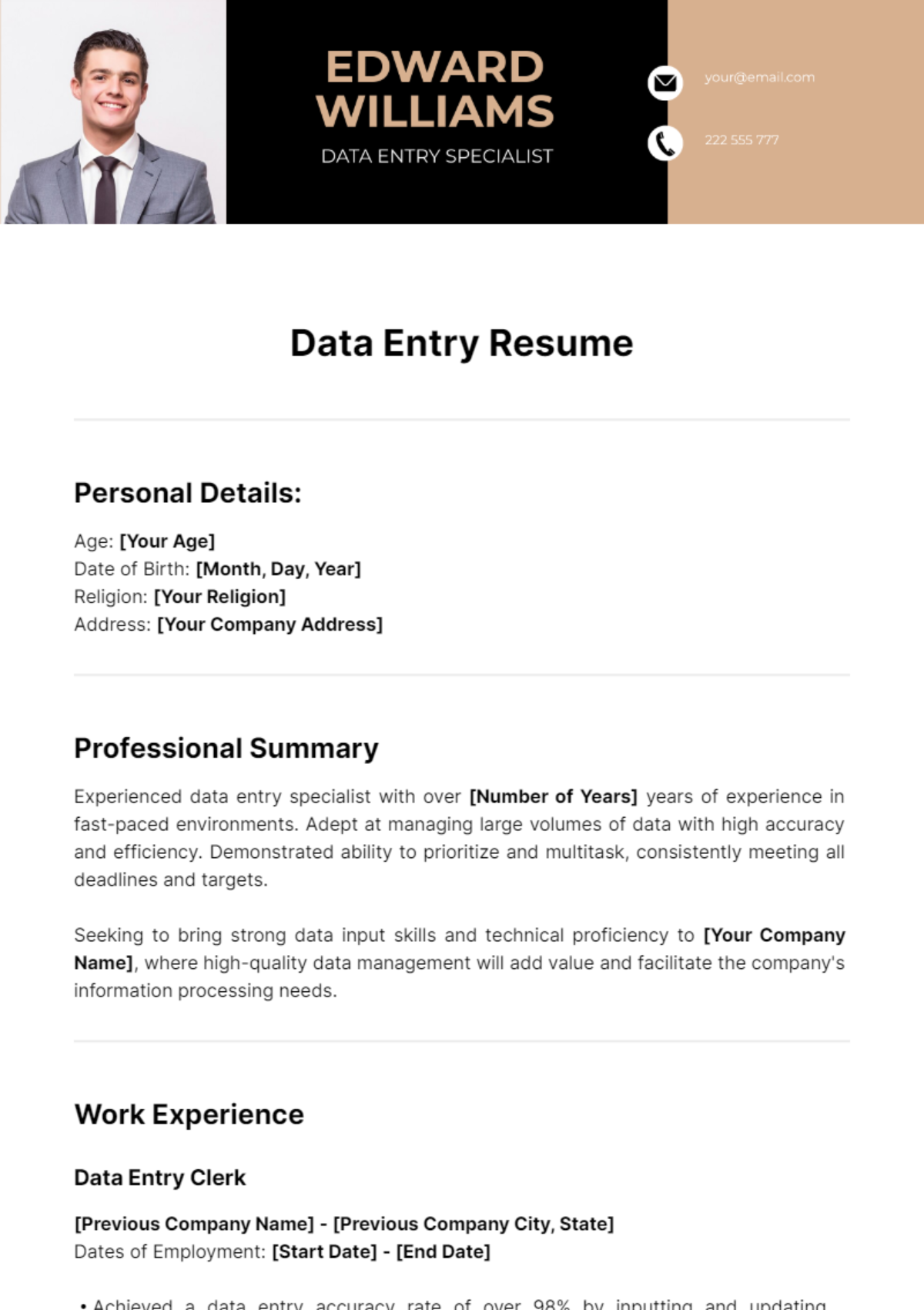 Data Entry Resume Template