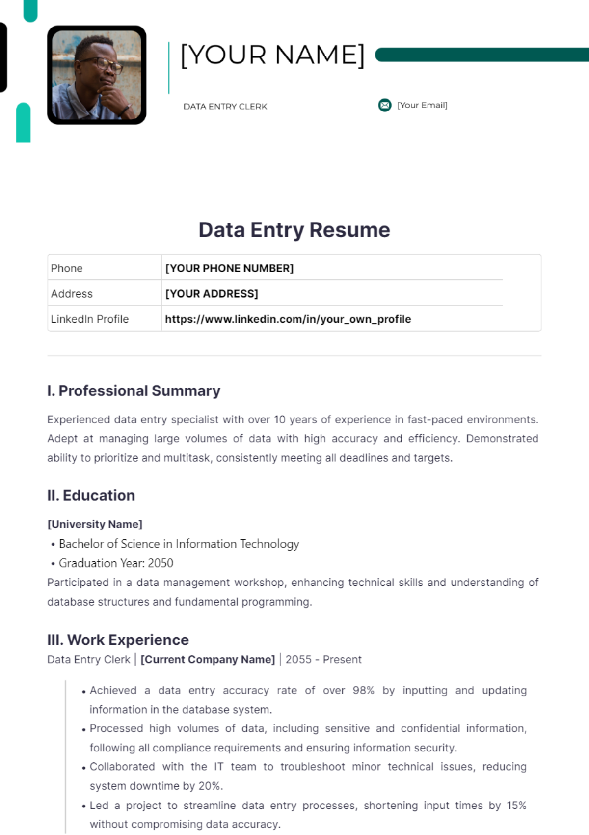 Data Entry Resume - Edit Online & Download