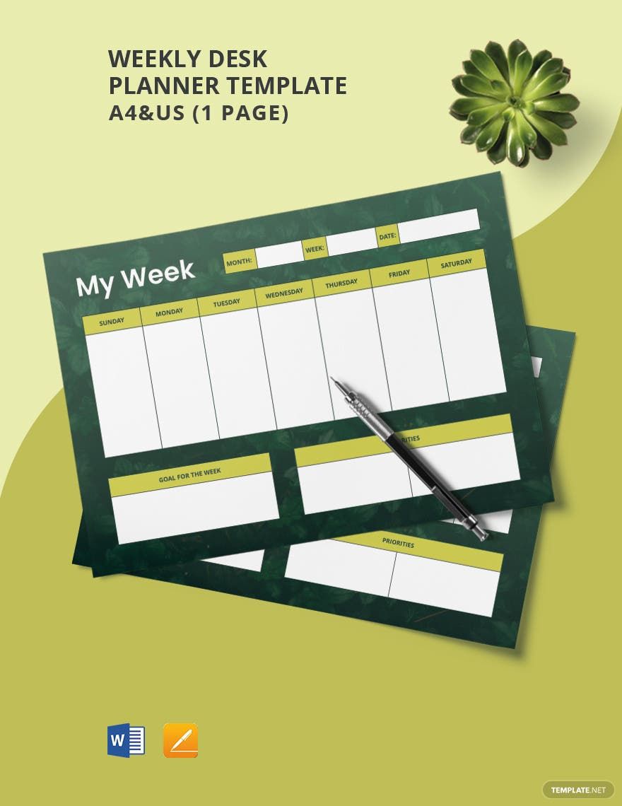 Free Weekly Desk Planner Template