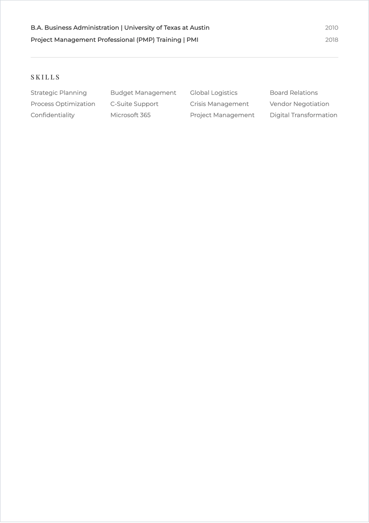 Free Executive Assistant ATS Resume Template, AI Resume Builder