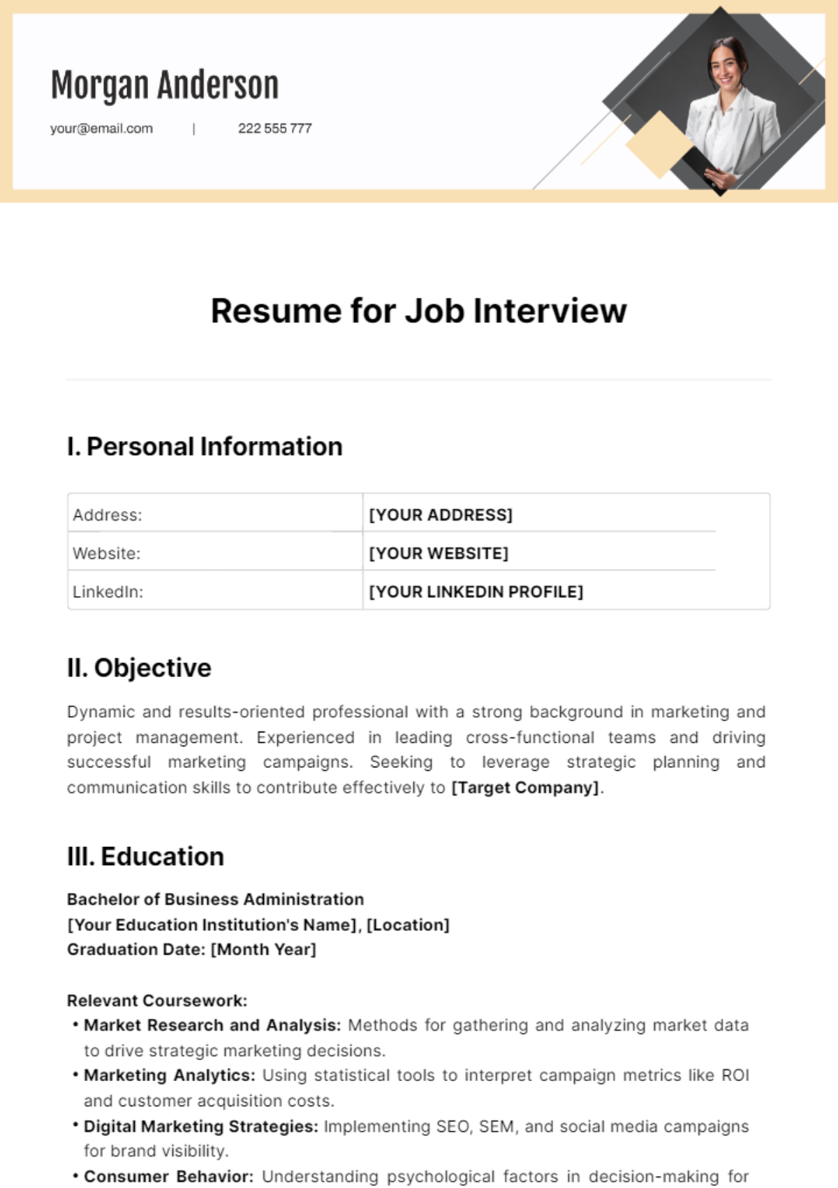 Resume for Job Interview Template