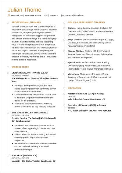 Free Acting ATS Resume Template, AI Resume Builder