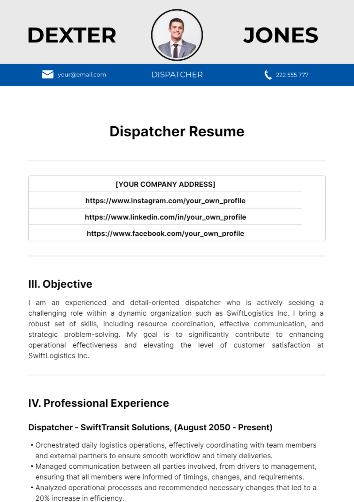 Dispatcher Resume Template