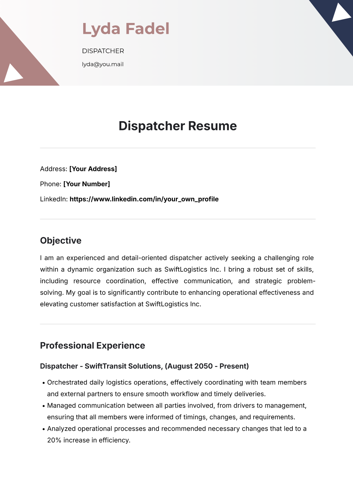 Free Dispatcher Resume Template