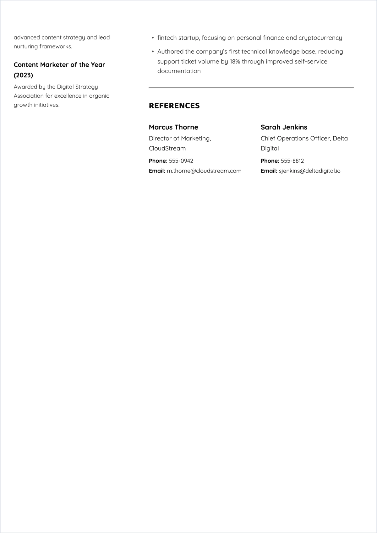 Free Writer ATS Resume Template, AI Resume Builder