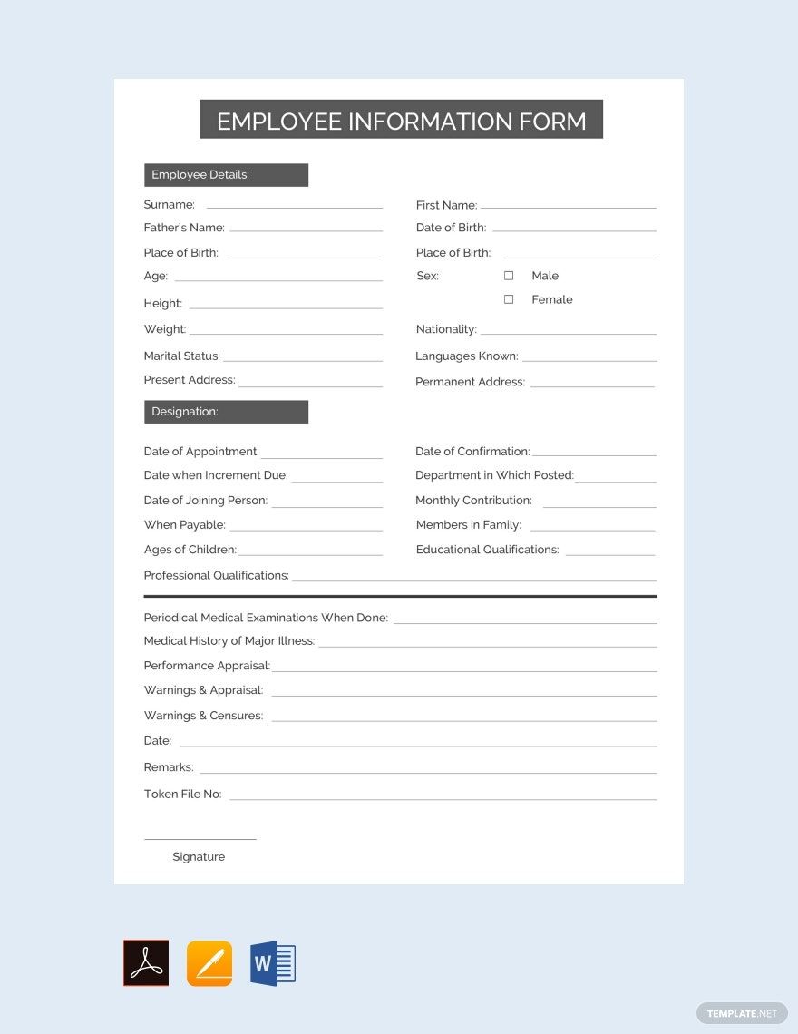 Employee Information Form Template in PDF, Pages, Word, Google Docs - Download | Template.net