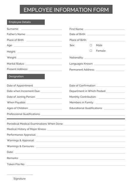 Employee Information Form Template Download 239 Sheets In Word Pages