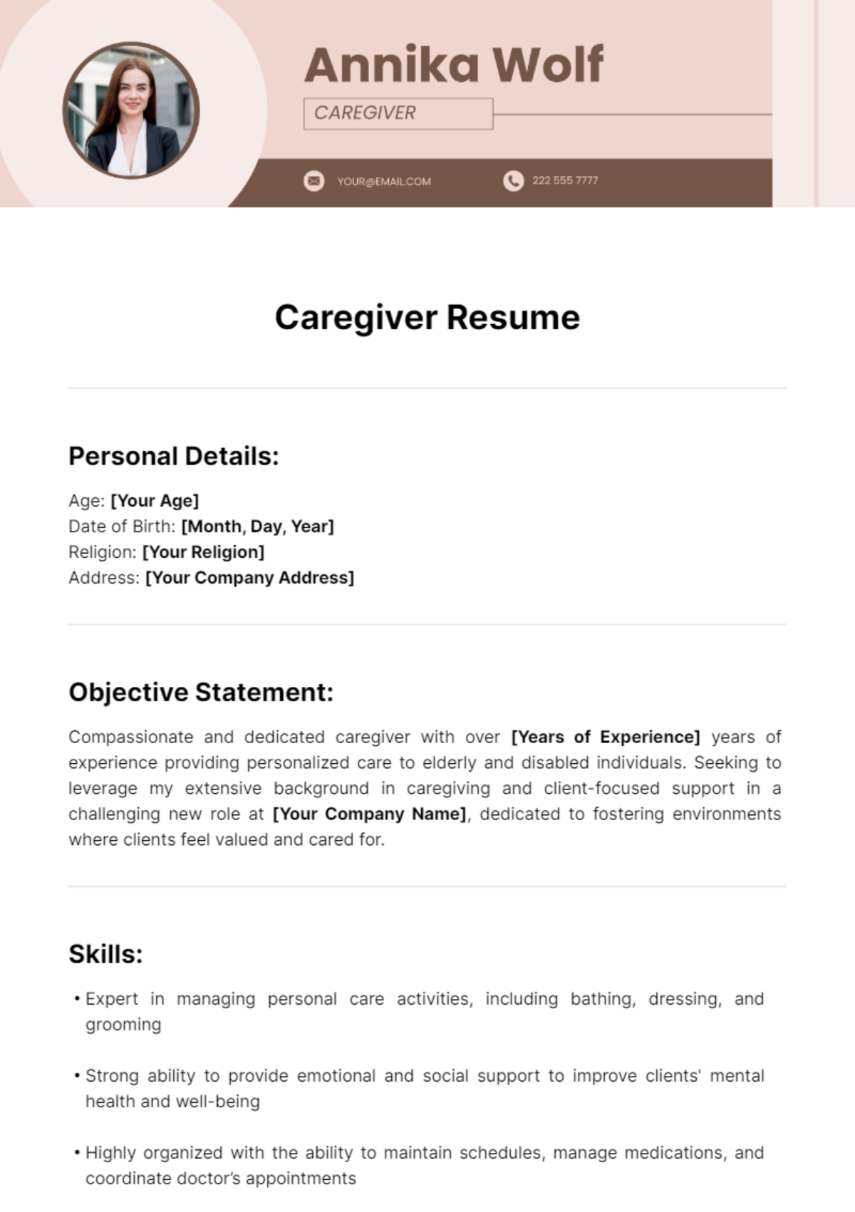 Caregiver Resume Template