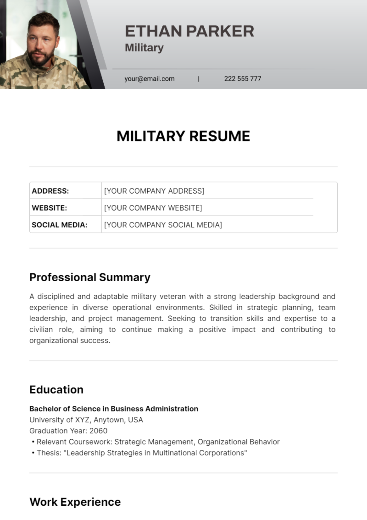 Military Resume Template
