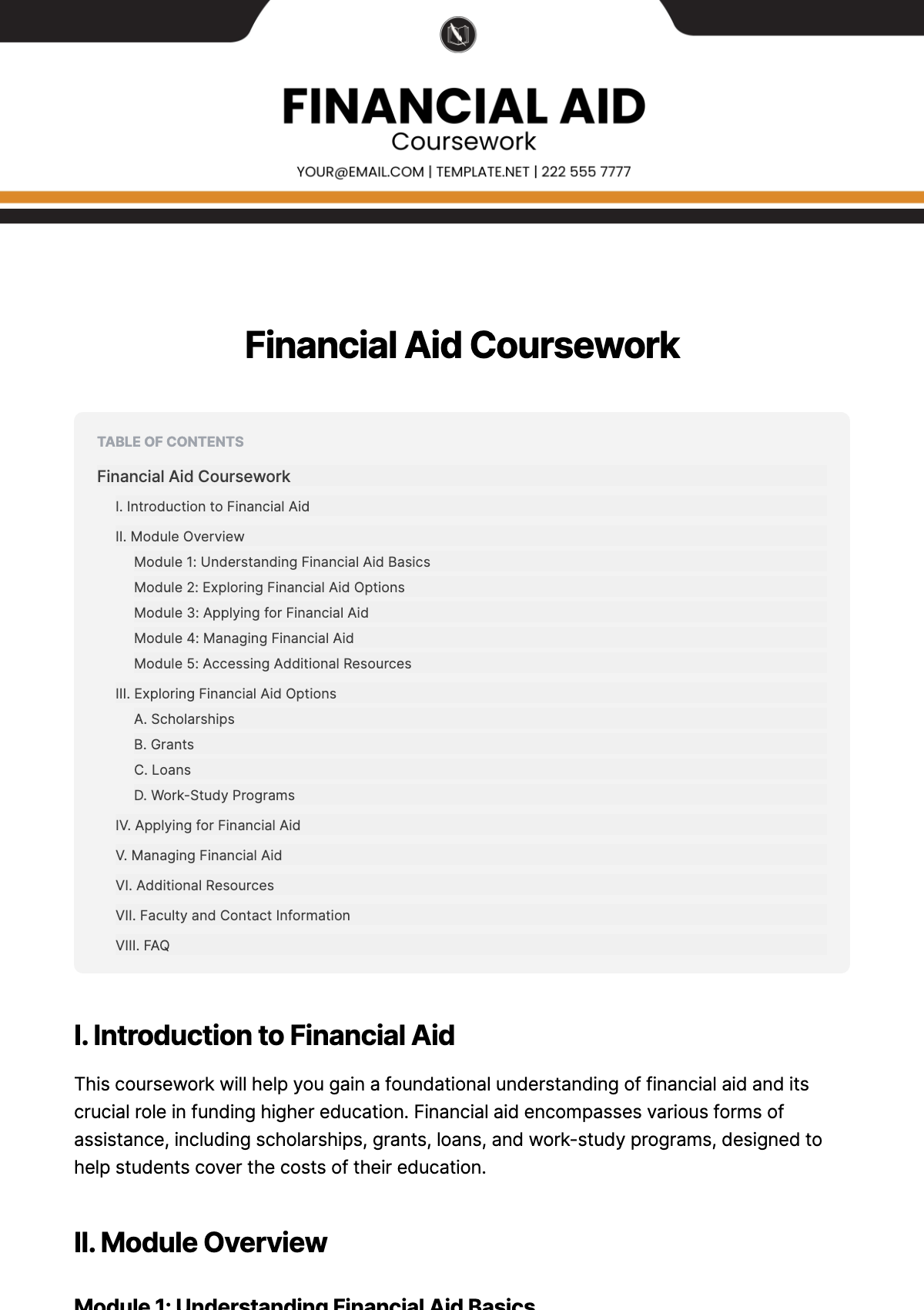 Financial Aid Coursework Template