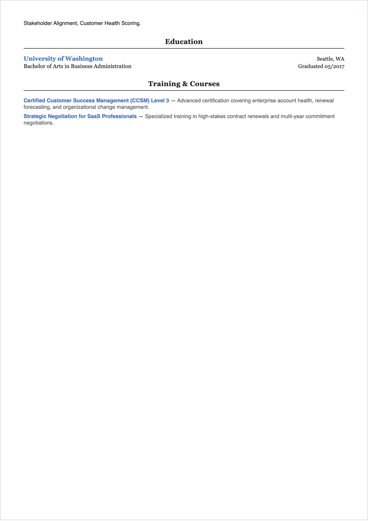 Free Customer Success Manager ATS Resume Template, AI Resume Builder