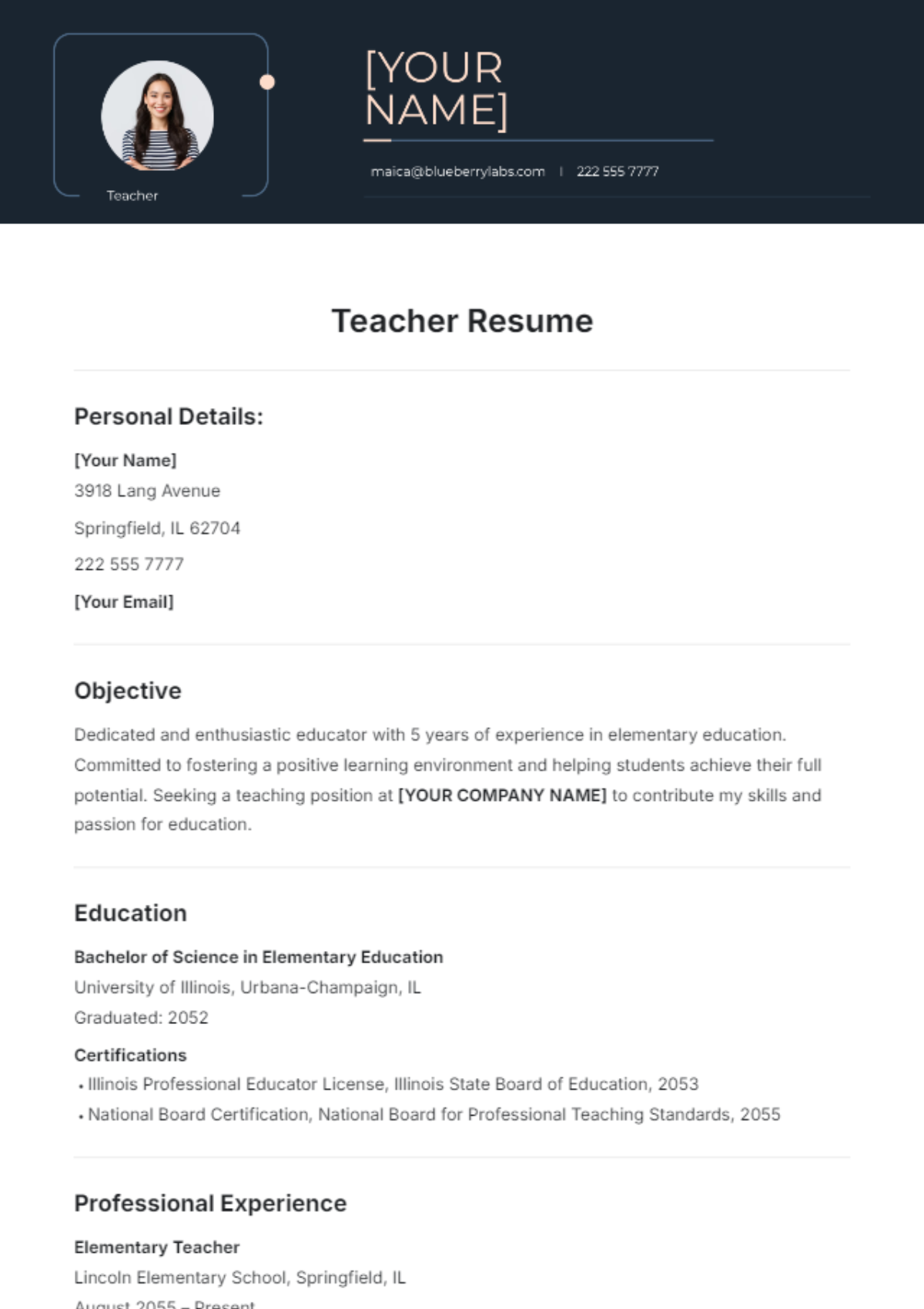 Teacher Resume Template