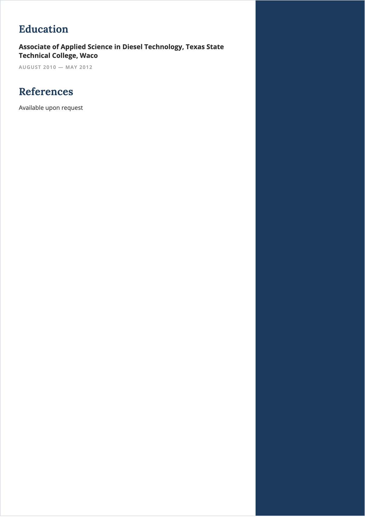 Free Diesel Mechanic ATS Resume Template, AI Resume Builder