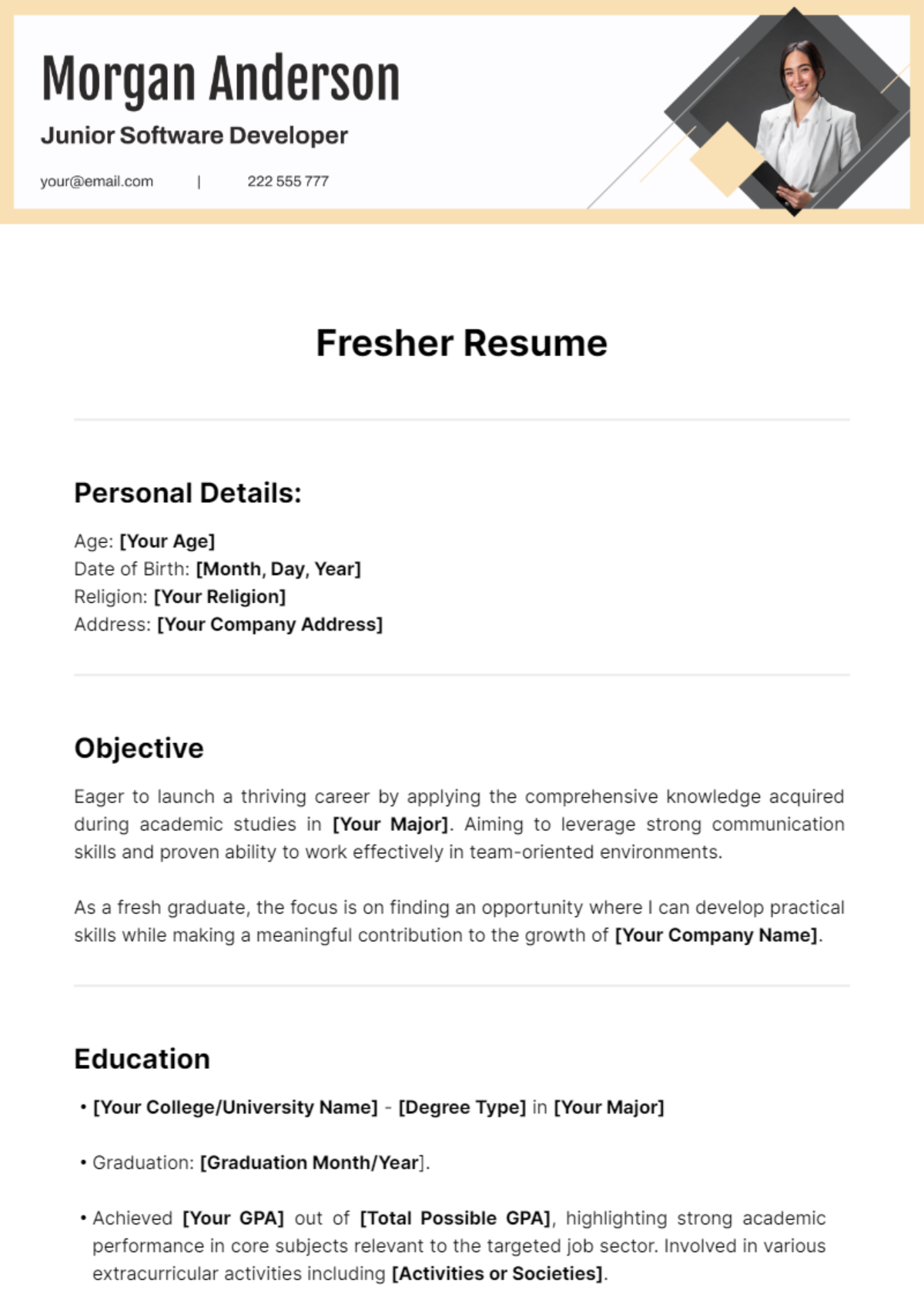 Fresher Resume Template