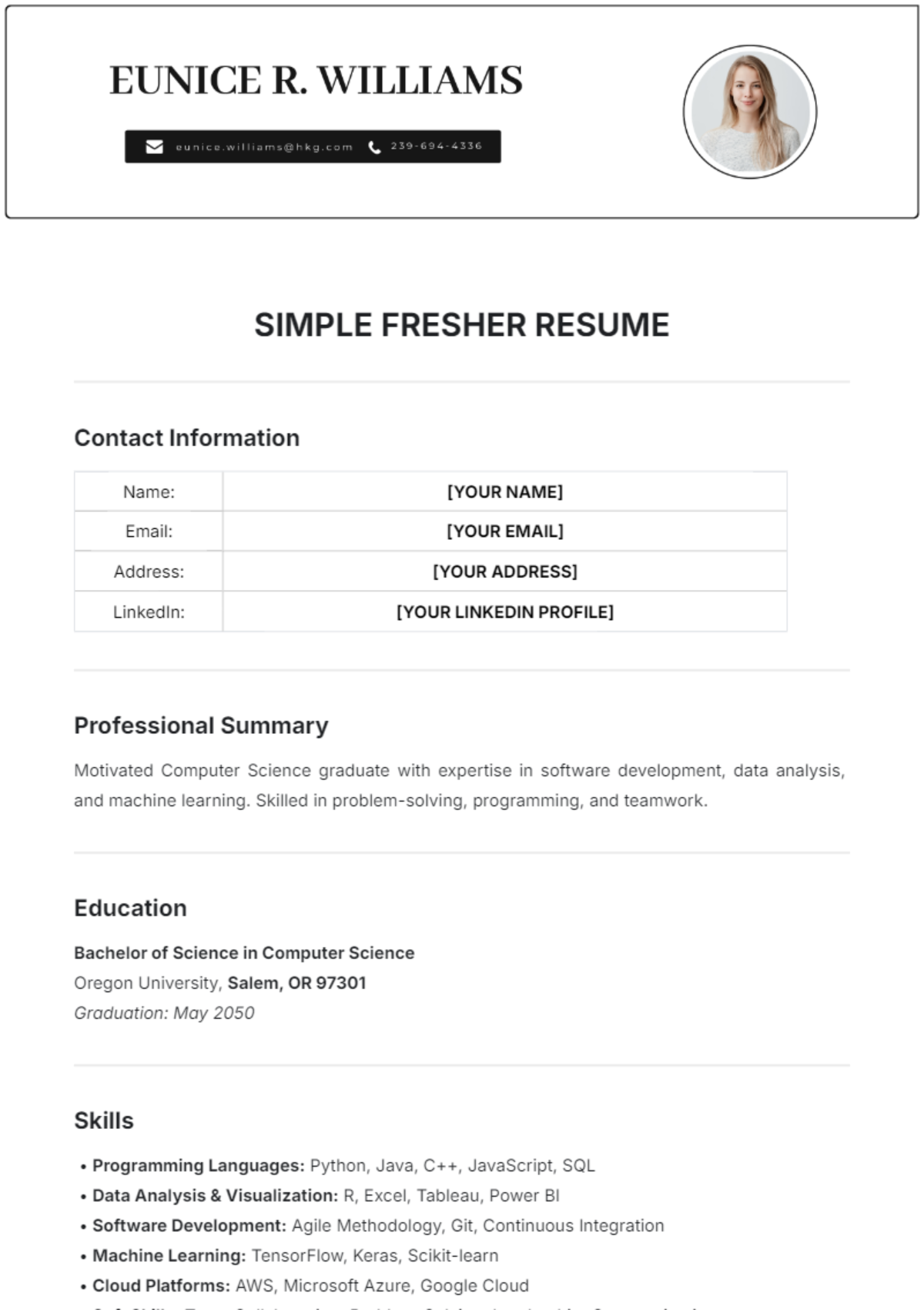 Free MCA Fresher Resume Template - Edit Online & Download | Template.net