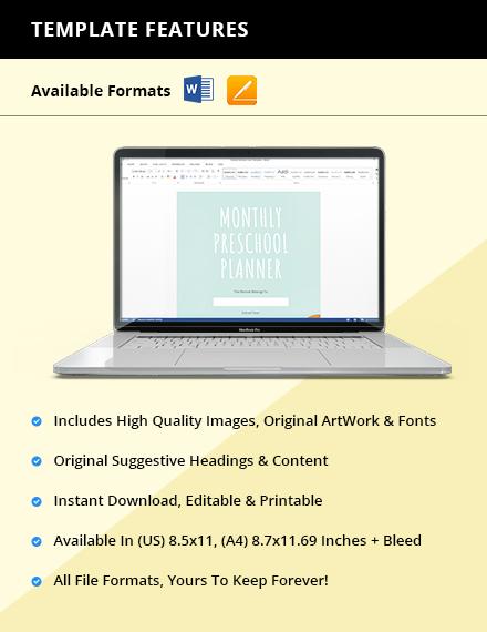 Monthly Preschool Planner Template - Word | Apple Pages