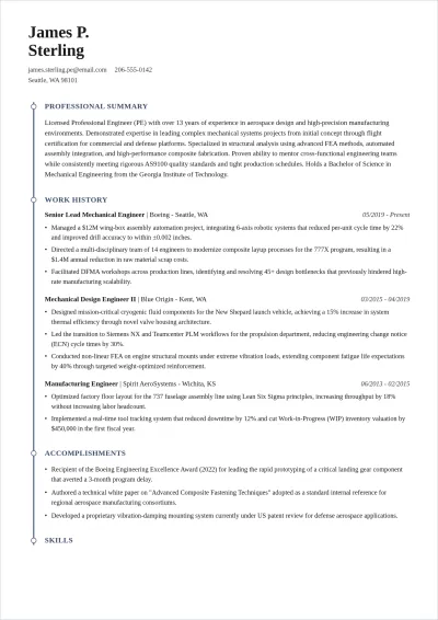Free Experienced Engineer ATS Resume Template, AI Resume Builder