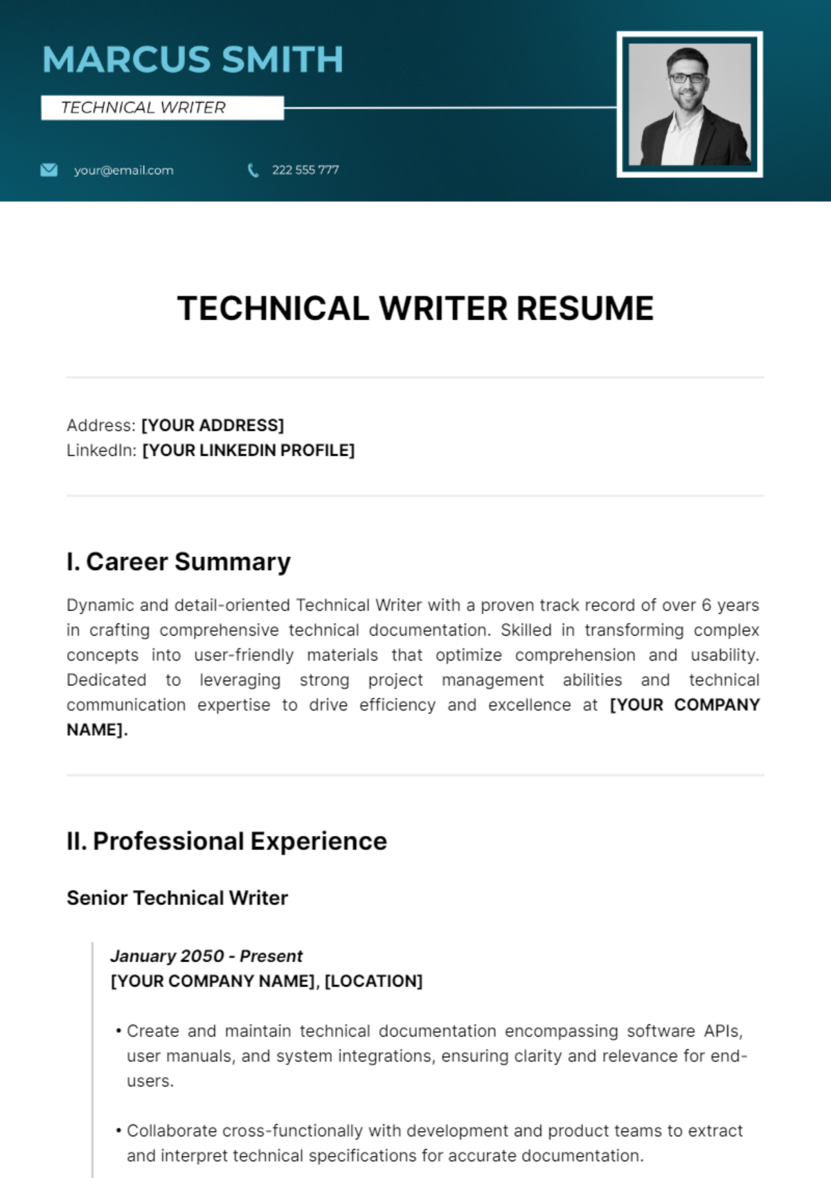 Technical Writer Resume Template