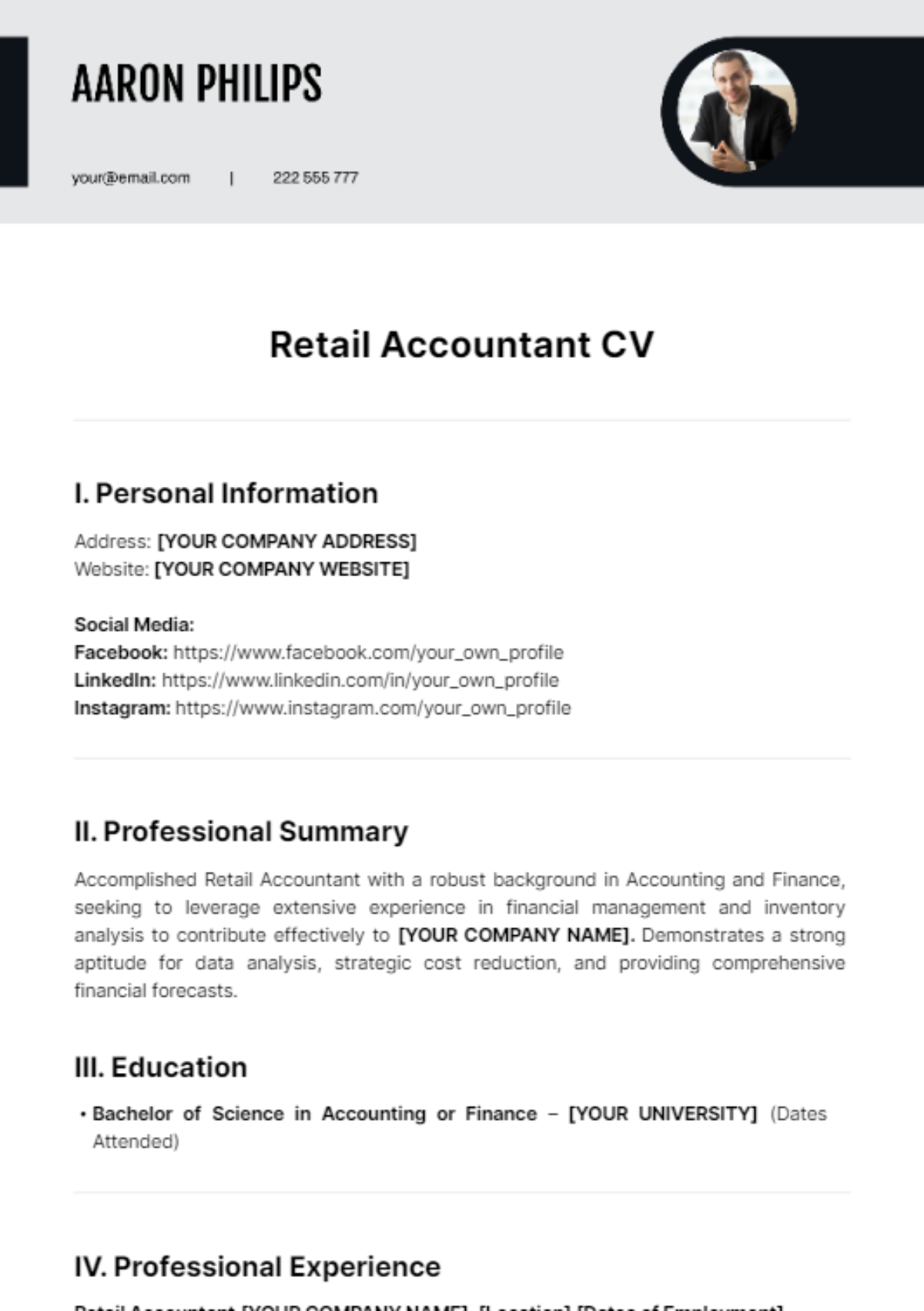 Retail Accountant CV Template