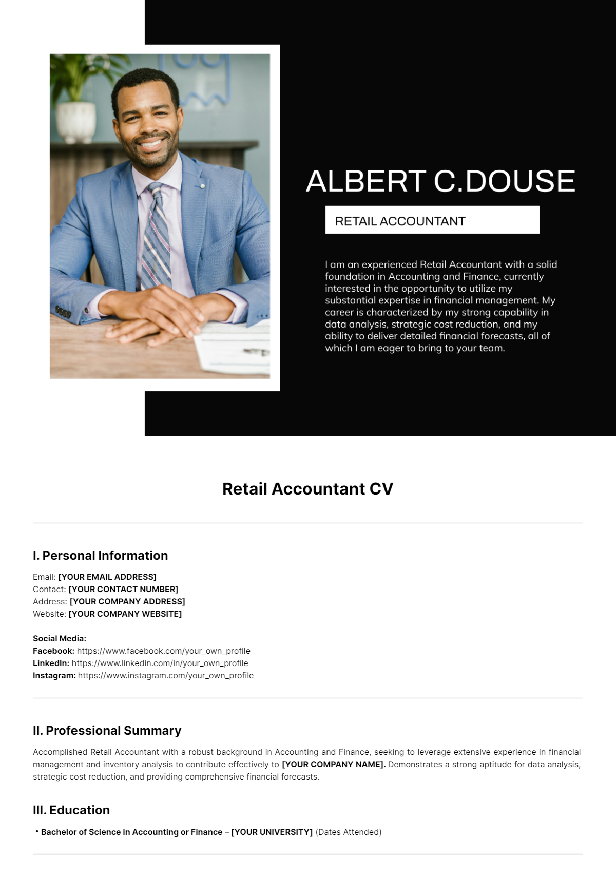 Retail Accountant CV Template - Edit Online & Download