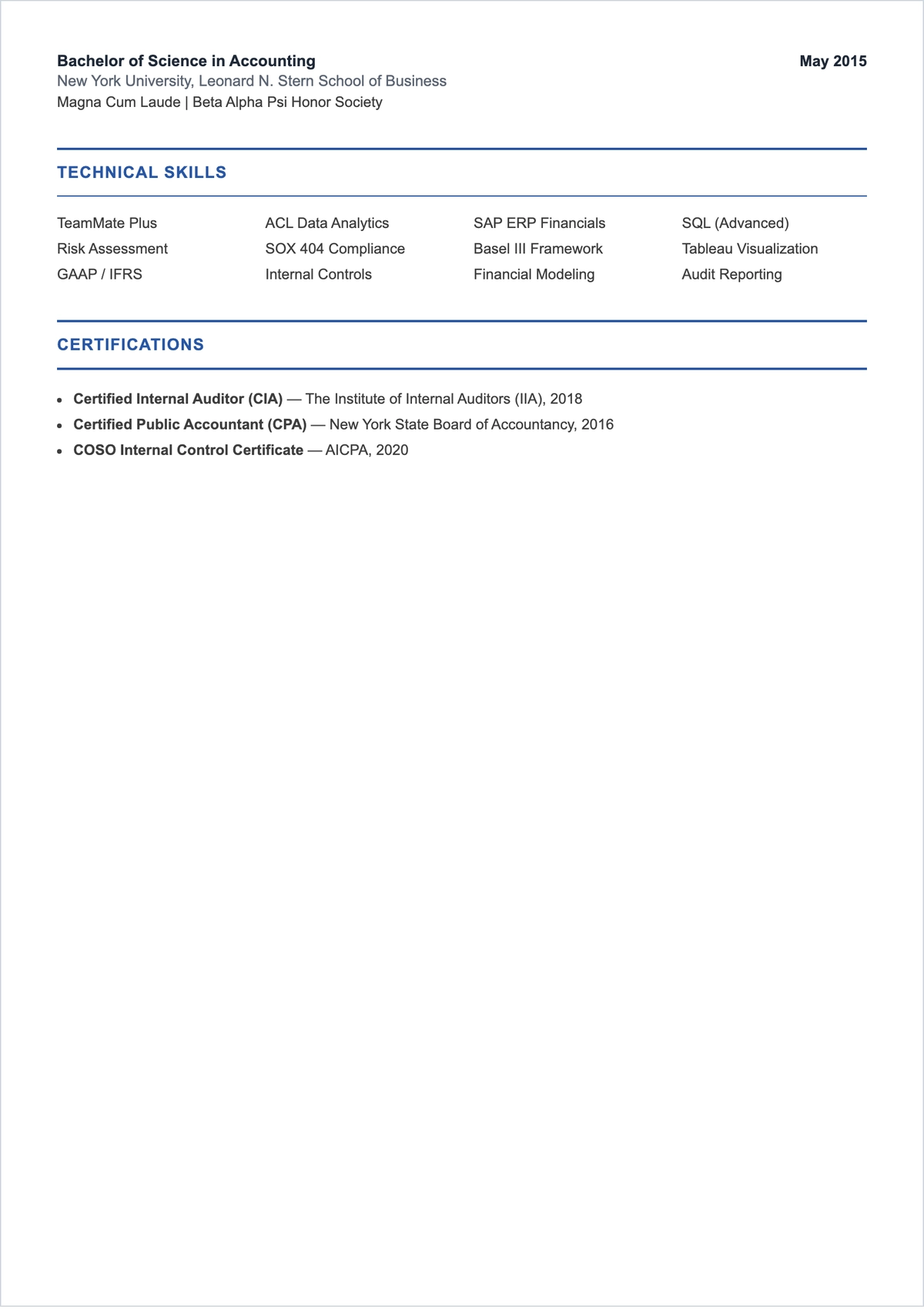 Free Auditor ATS Resume Template, AI Resume Builder
