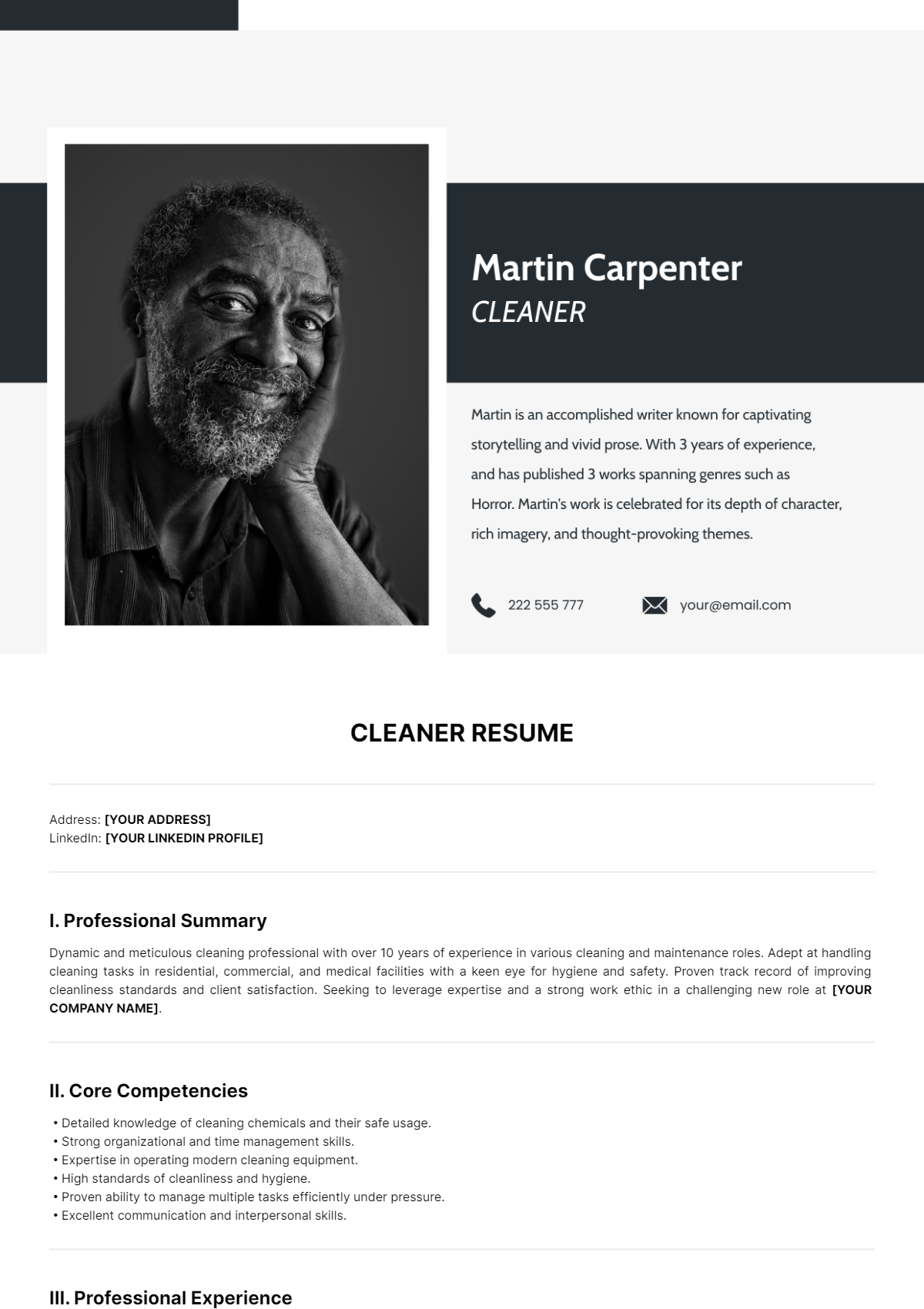 Cleaner Resume Template