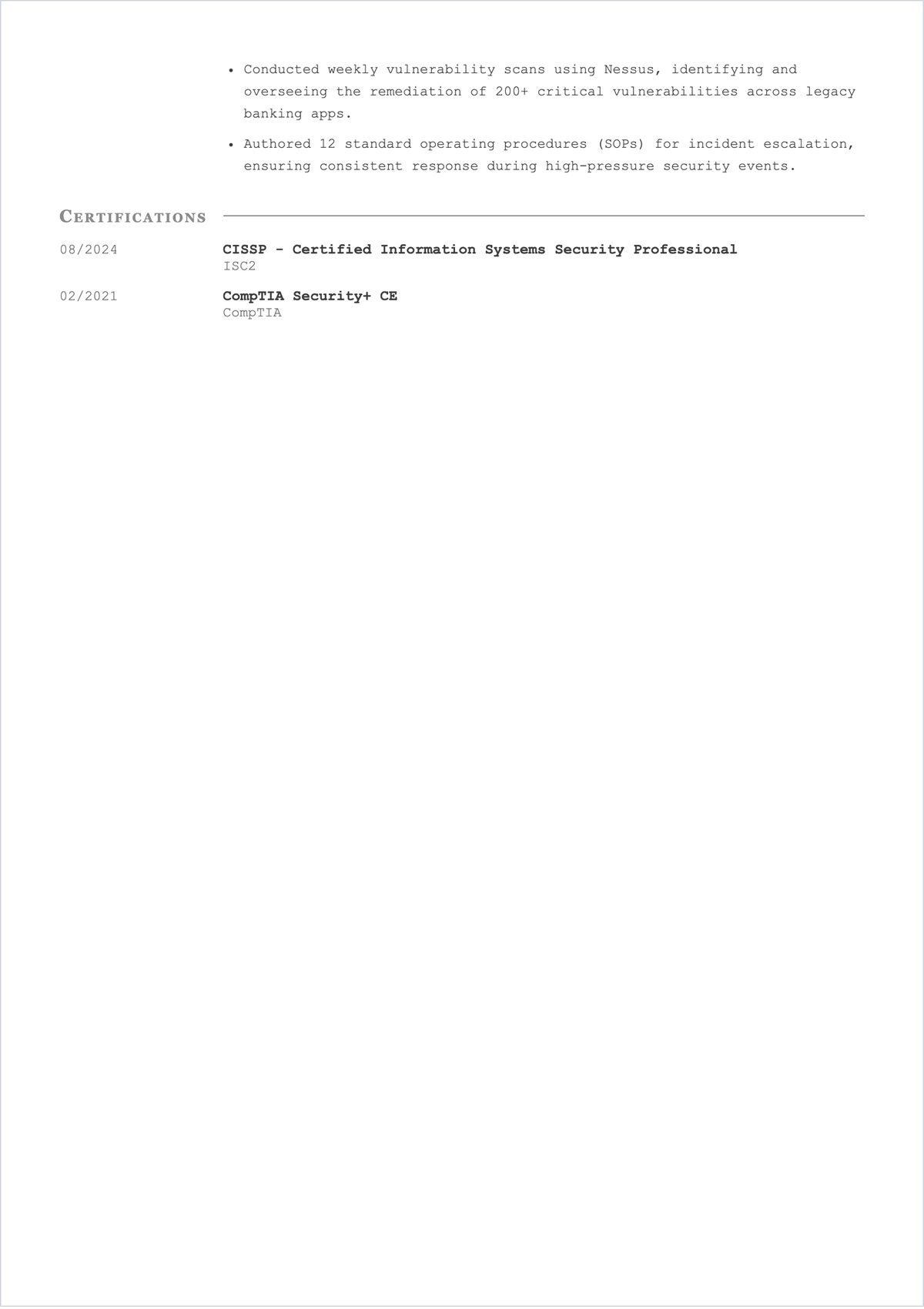 Free Cyber Security Analyst ATS Resume Template, AI Resume Builder