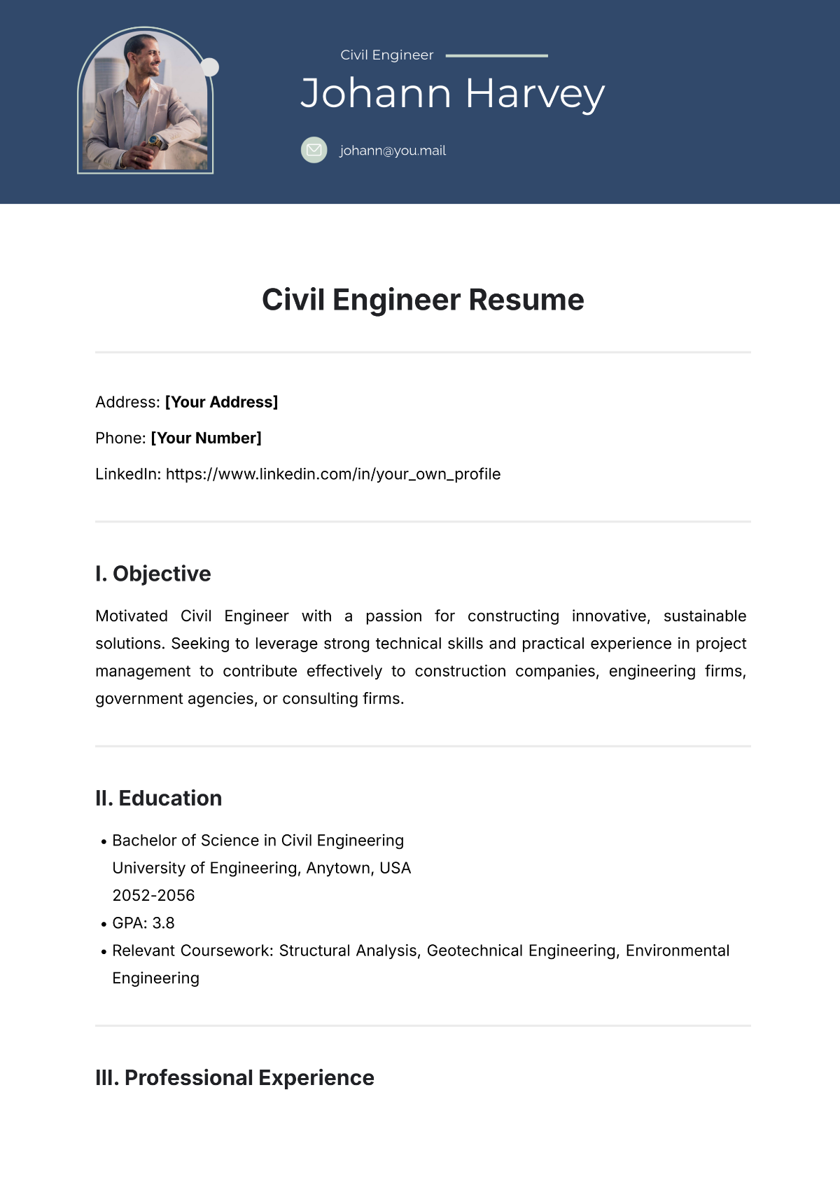 Civil Engineer Resume Template - Edit Online & Download