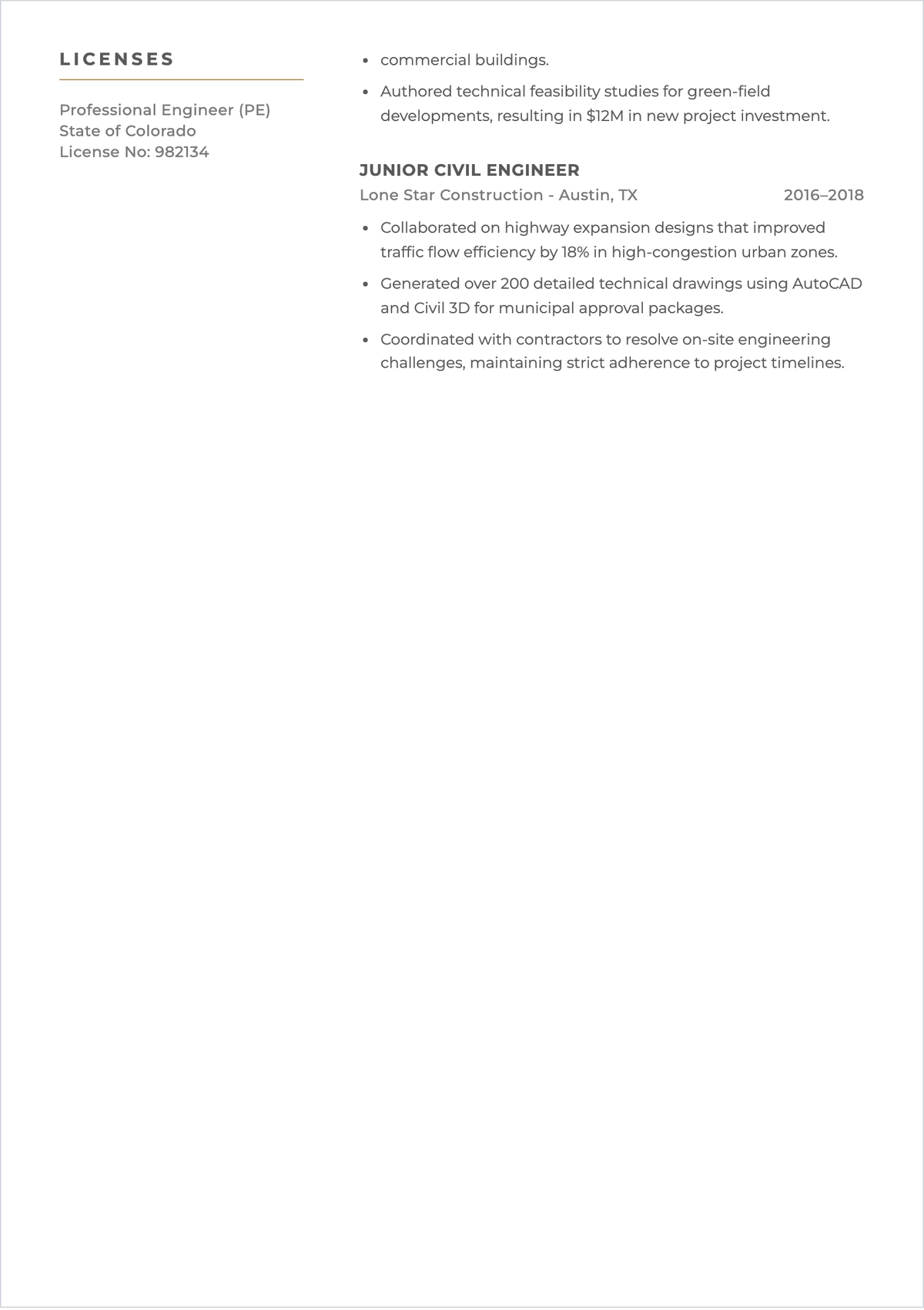 Free Civil Engineer ATS Resume Template, AI Resume Builder