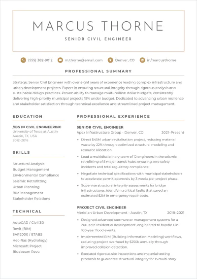 Free Civil Engineer ATS Resume Template, AI Resume Builder