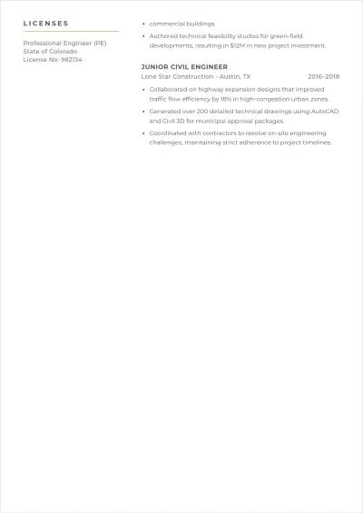 Free Civil Engineer ATS Resume Template, AI Resume Builder