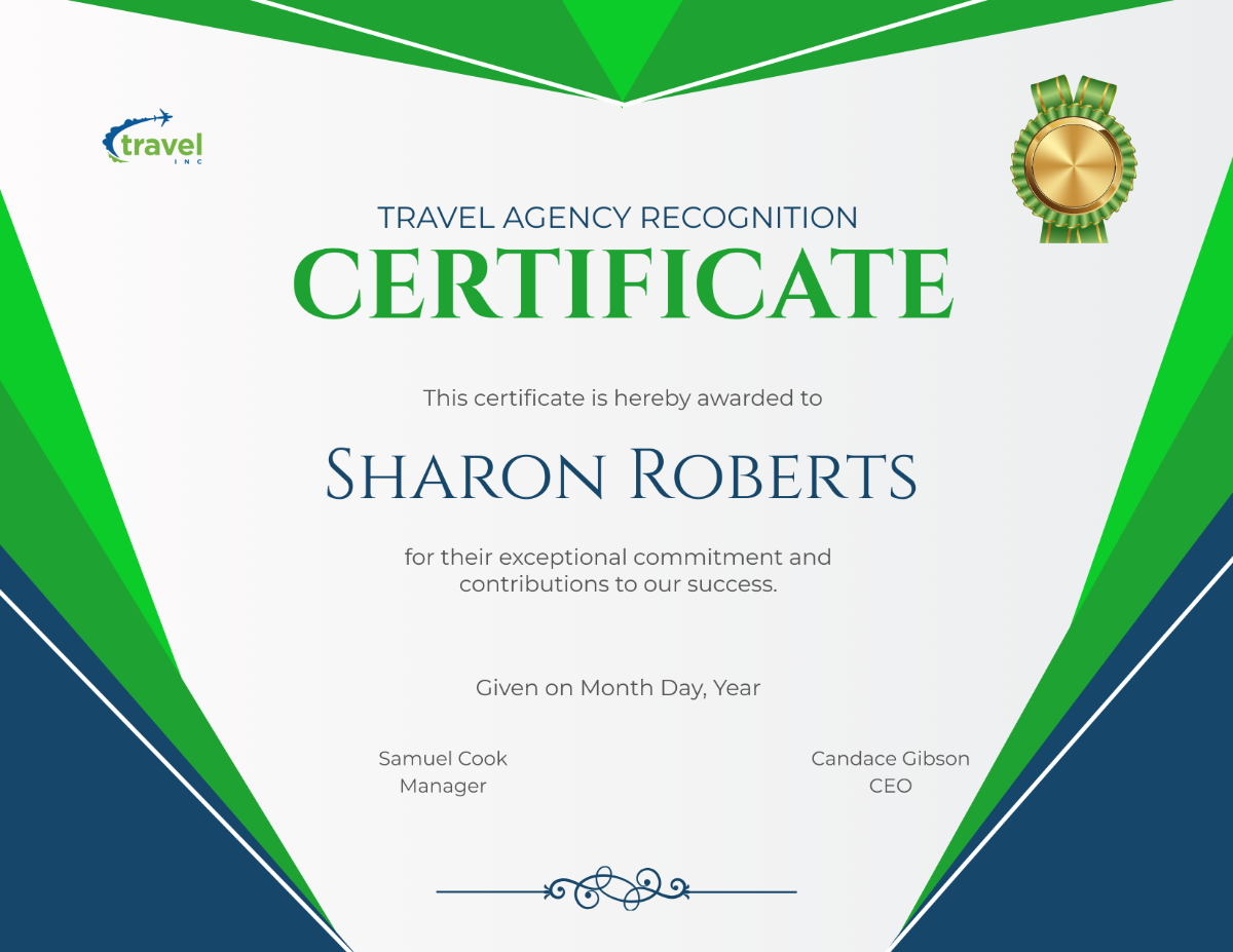 Travel Agency Recognition Certificate