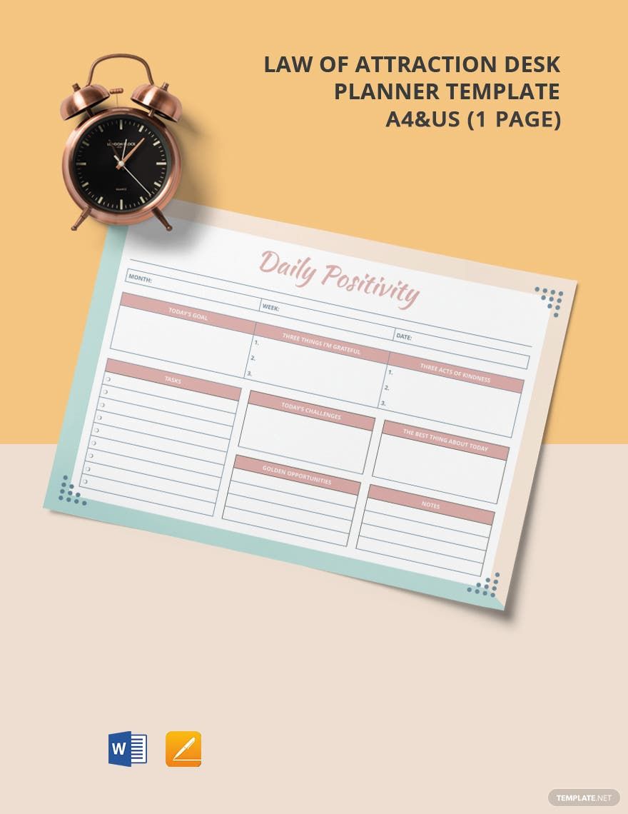 Law of Attraction Desk Planner Template in Word, Google Docs, PDF, Apple Pages