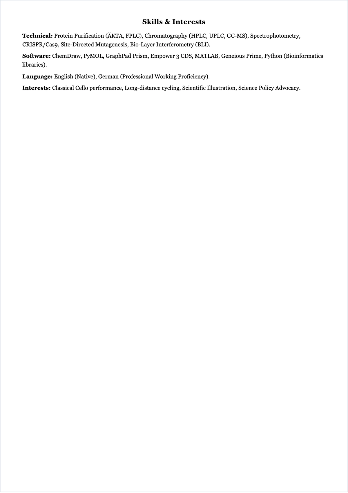 Free Biochemist ATS Resume Template, AI Resume Builder