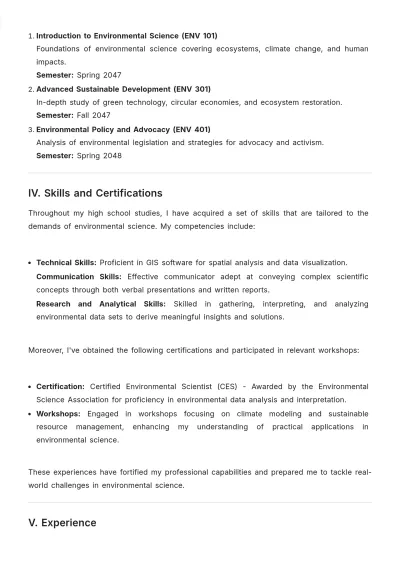 Free High School Internship ATS Resume Template, AI Resume Builder