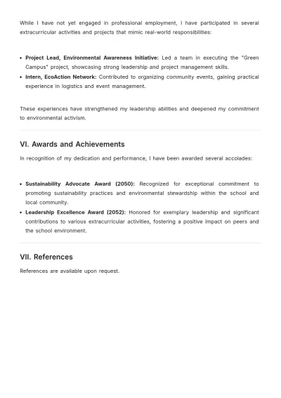 Free High School Internship ATS Resume Template, AI Resume Builder