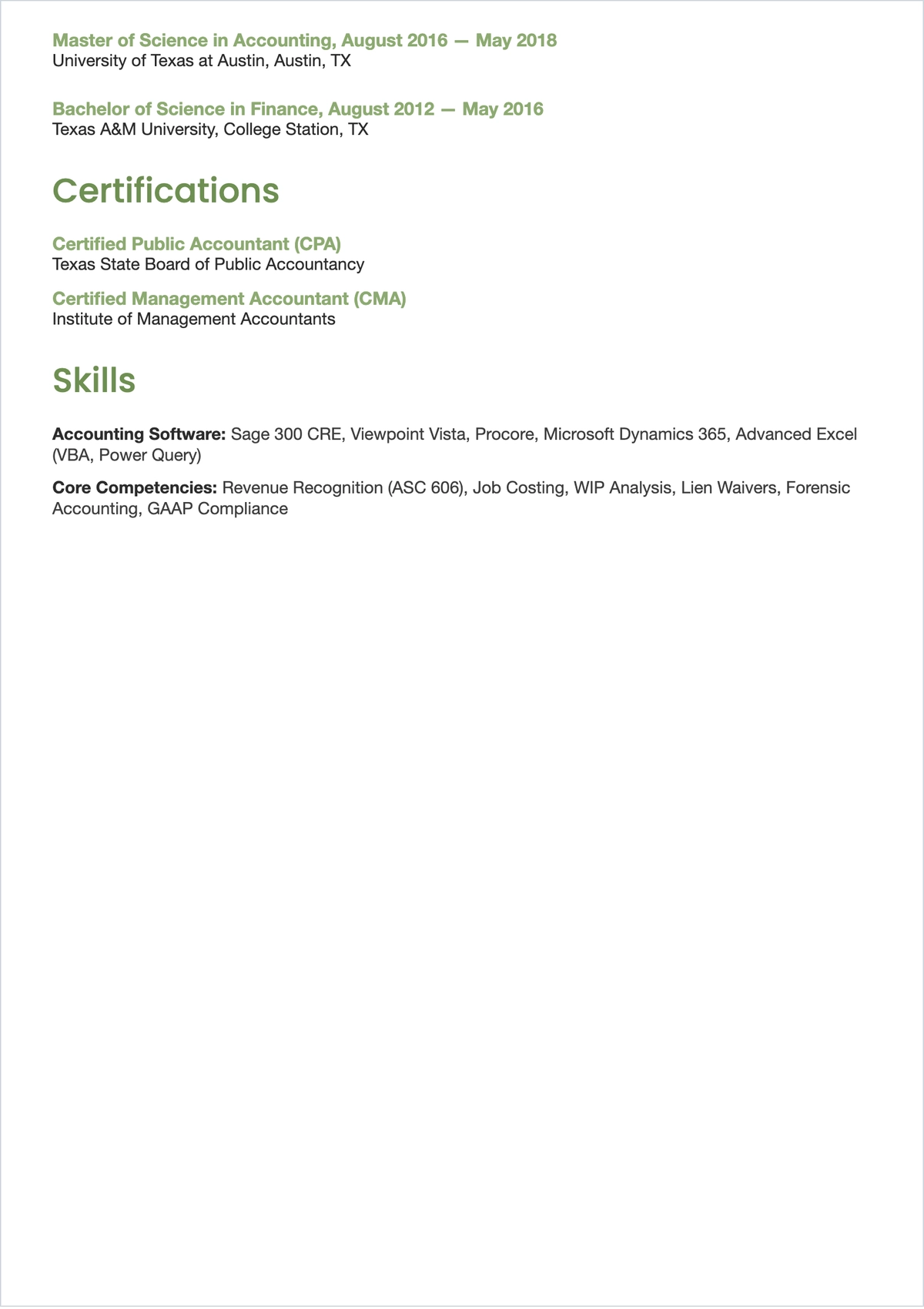 Free Construction Company Accountant ATS CV Template, AI CV Builder
