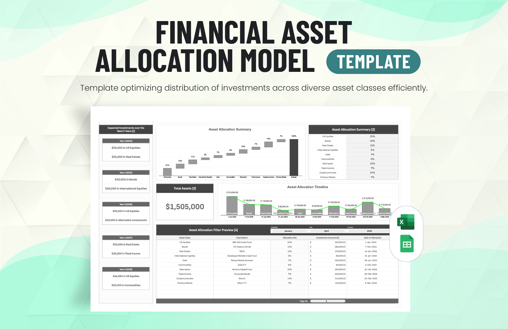 Financial Asset Allocation Model Template in Excel, Google Sheets