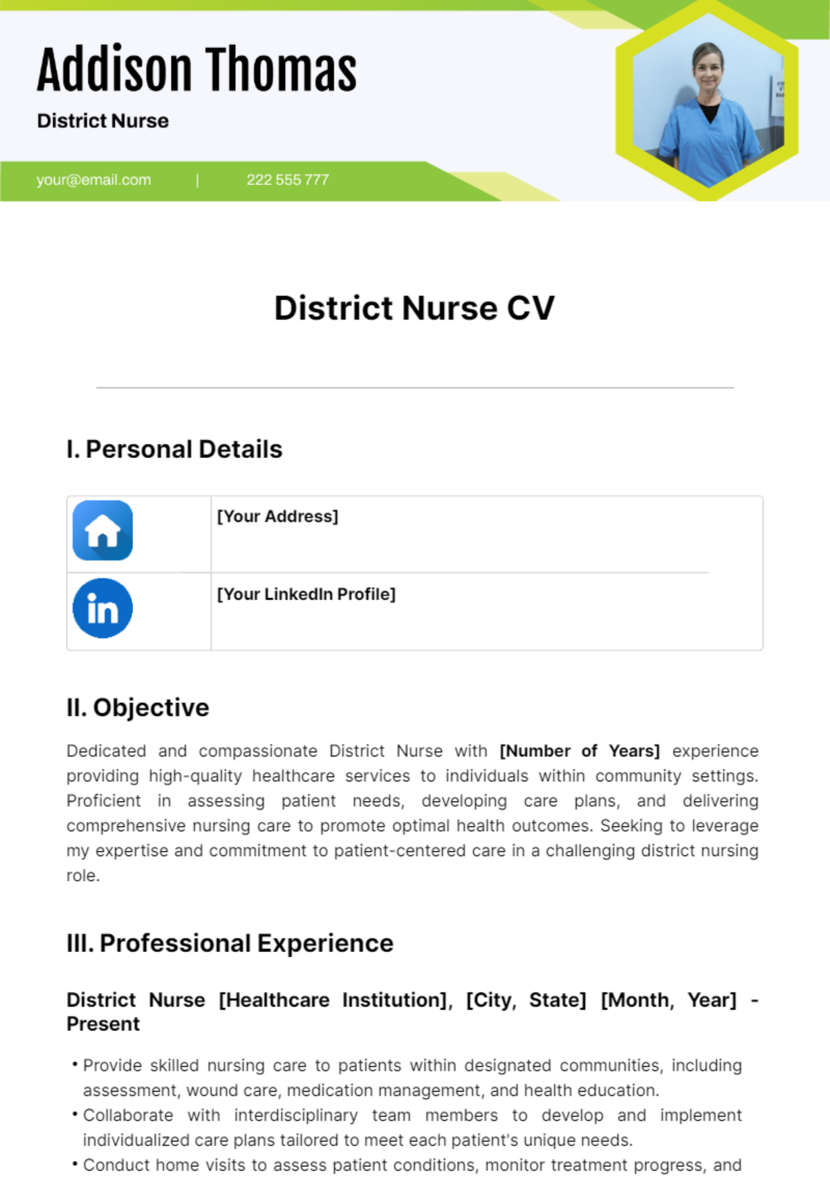 Free District Nurse CV Template
