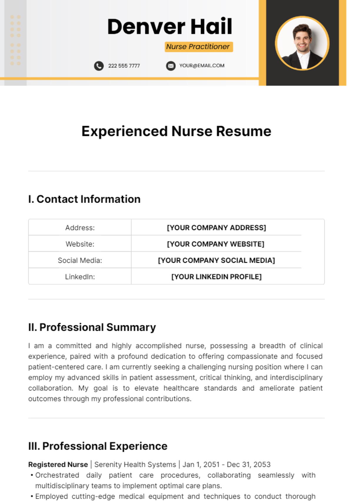 Experienced Nurse Resume Template
