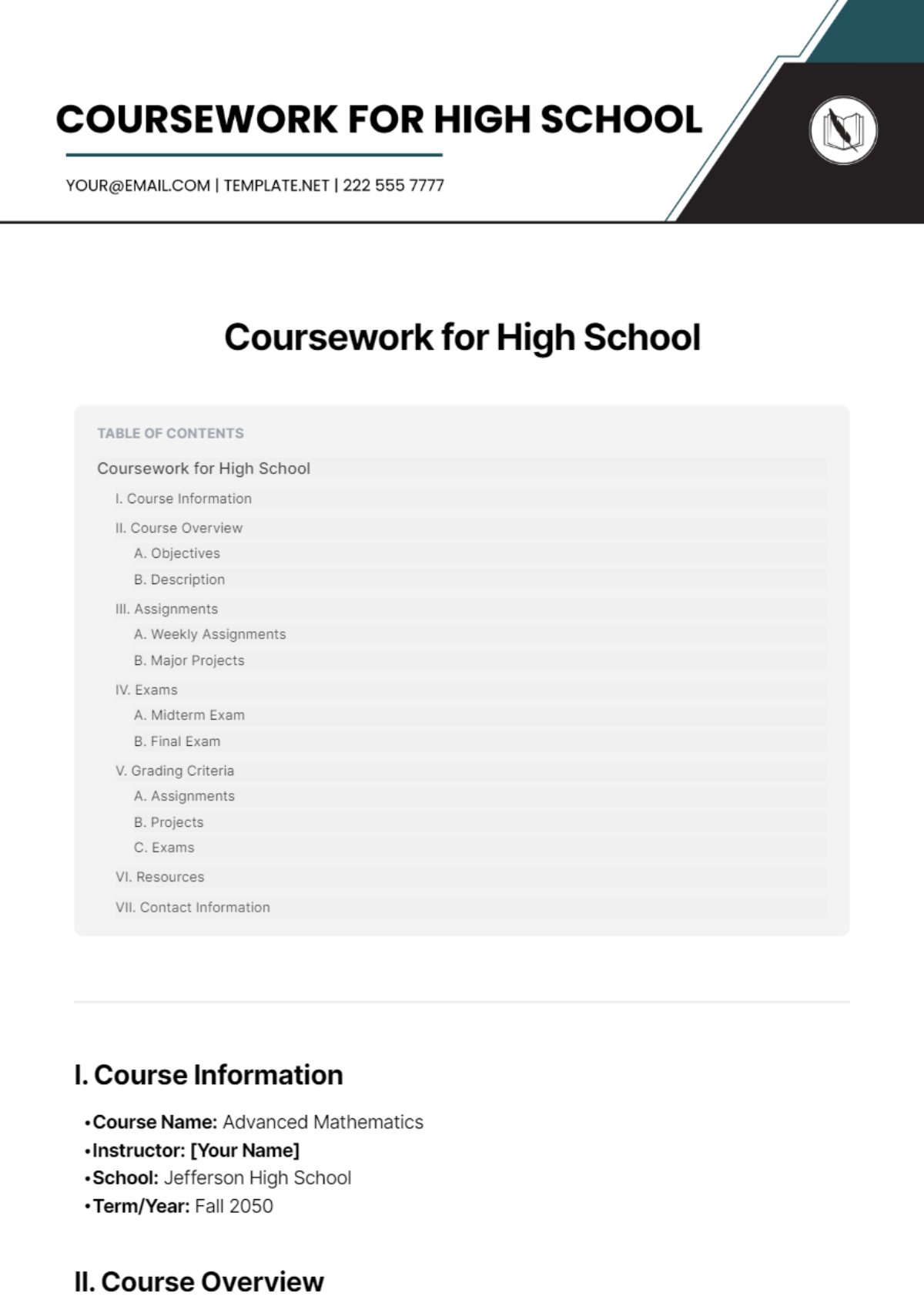 Coursework for High School Template - Edit Online & Download