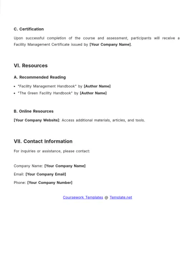 Free Facilities Coursework Template to Edit Online