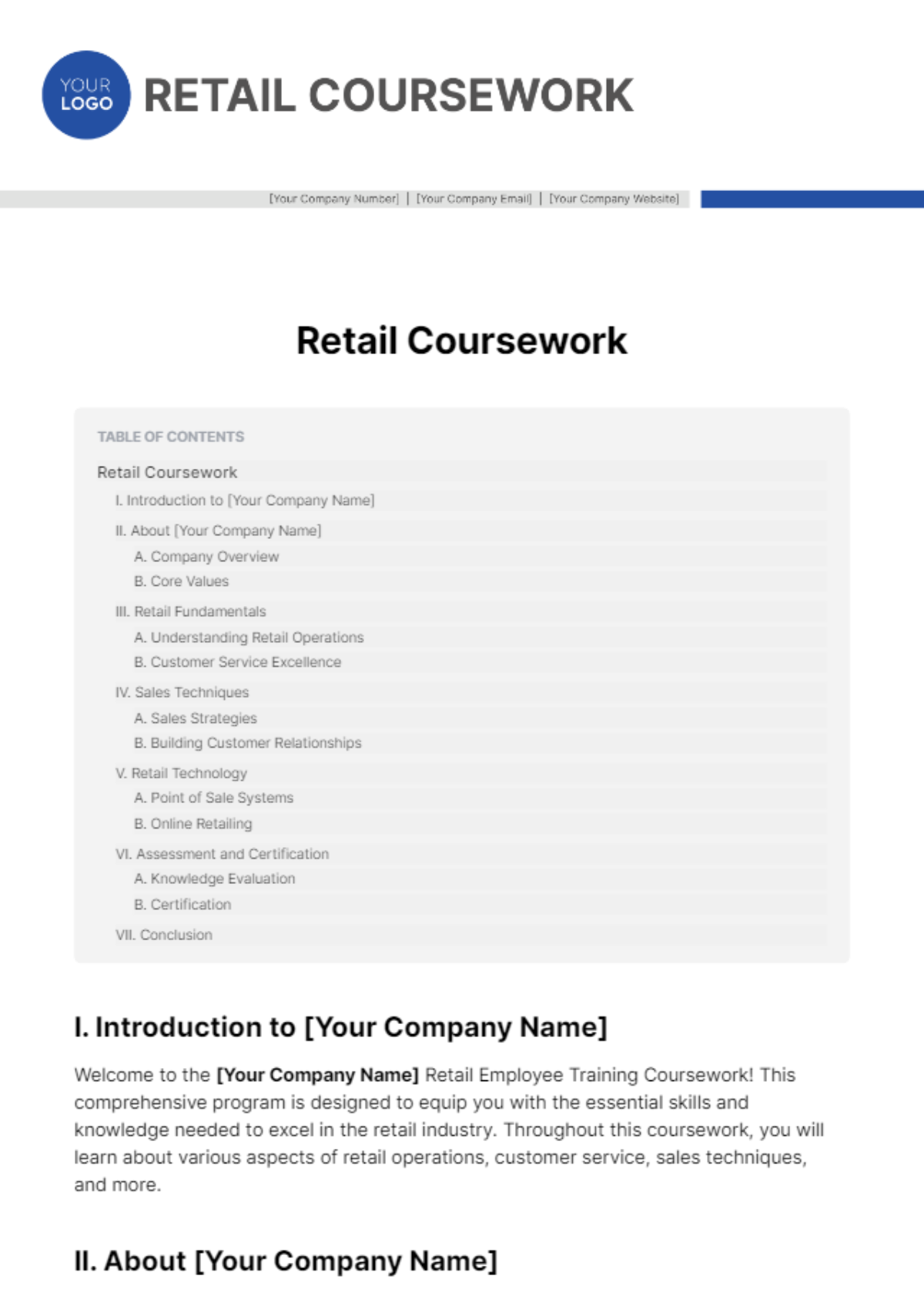 Retail Coursework Template - Edit Online & Download