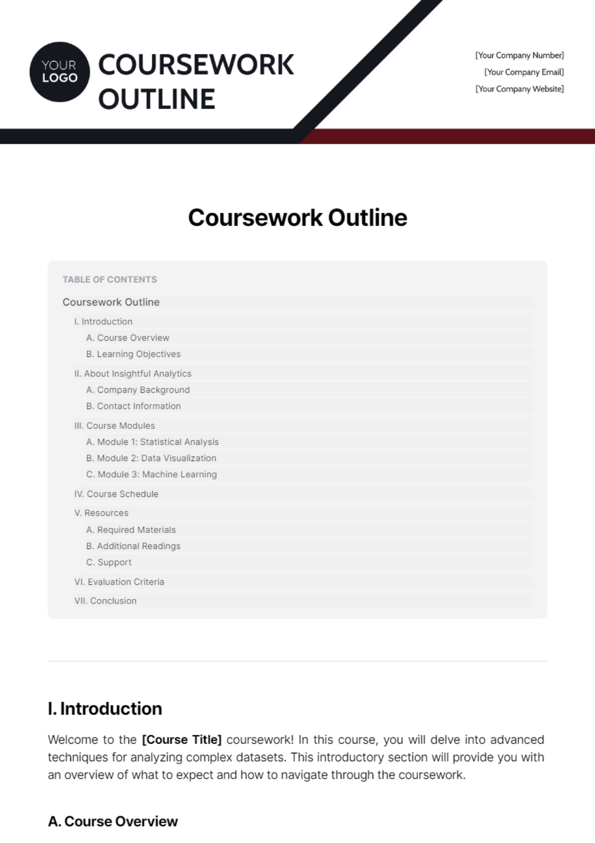 Free Coursework Outline Template - Edit Online & Download | Template.net