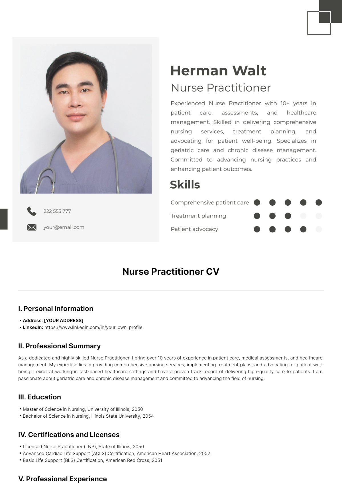 Free Nurse Practitioner CV Template